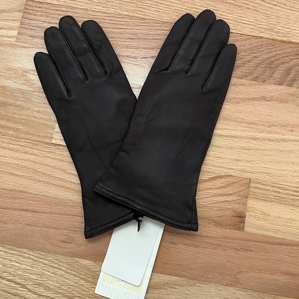 Leather Gloves with Cashmere Lining, NWT, Dark Brown